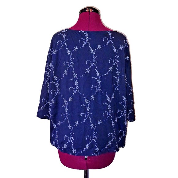 J.Jill Embroidered Top Blue Womens Size Large 3/4 Sleeves - Picture 2 of 9